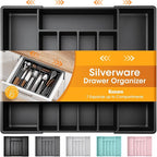 Kitsure Silverware Organizer for Drawers - Expandable Cutlery and Utensil Drawer Organizer with Easy Maintenance, Premium PP Kitchen Organizers and Storage for Flatware, Black, 13.2" x 12.2" x 1.6"