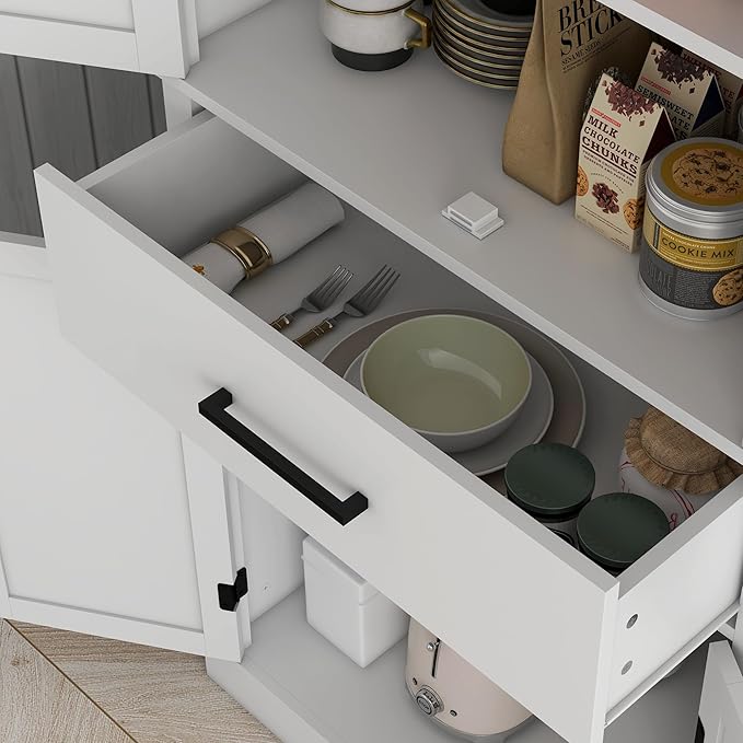 HOMCOM 72" Tall Kitchen Pantry Cabinet with Adjustable Shelves, Farmhouse Storage Cabinet with Barn Doors, Drawer and 5-Tier Shelf, Freestanding Cupboard, White