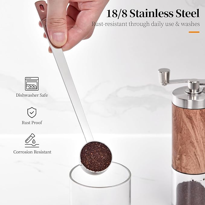 Long Handle Coffee Scoop: 8.3 Inch 18/8 Stainless Steel 1 Tablespoon Metal Measuring Spoon Tbsp Scoop for Coffee Beans, Grounds Coffee, Coffee Powder, Tea, Tall Jars (1Tbsp/15ml)