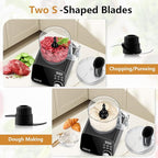 COOKLEE Food Processor, 600 Watts, 6 Functions Electric Food Chopper for Chopping, Mincing, Dicing, Shredding, Slicing, Purees & Dough with 12cup Processor Bowl, Food Chute & Pusher, Black