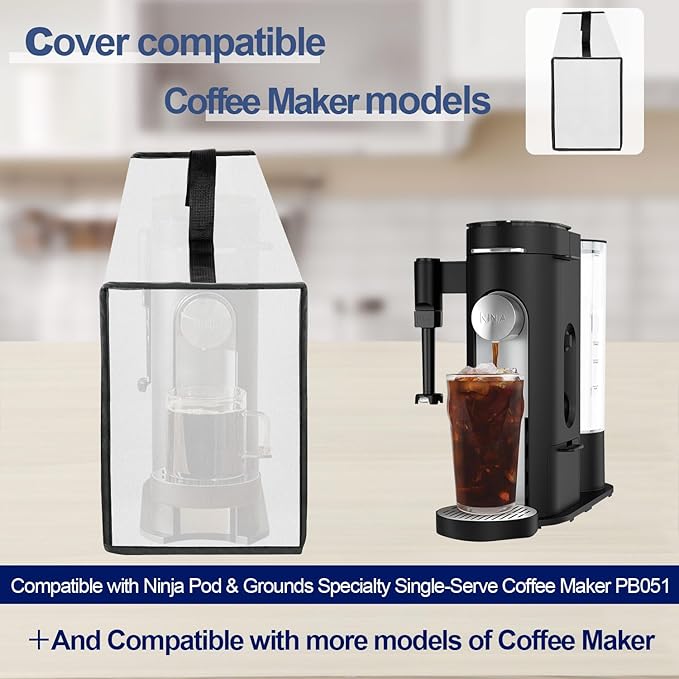 Coffee Maker Dust Cover for Ninja Pod & Grounds Specialty Single-Serve Coffee Maker PB051/PB051GB/PB051SG/PB051ST, Heavy Duty Waterproof Coffee Machine Protective Cover Case (Silver)