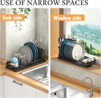 Small Dish Drying Rack, Compact Sink Dish Drainer Plate Rack Organizer with Utensil Holder and Silicone Drying Mat for Kitchen Counter, RVs, Apartments