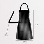 HOMWE Adjustable Bib Cotton Aprons - Adjustable Neck Strap with Extra Long Ties with 2 Pockets for Cooking, Commercial Grade Water Resistant Apron for Women & Men - Black/White Pinstripe 33x27 Inches
