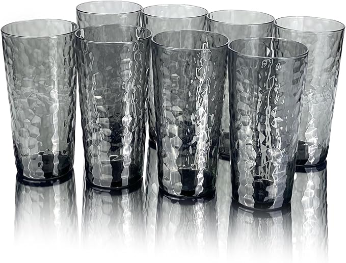 Yalin 24-Ounce Plastic Tumbler Acrylic Drinking Glasses, Reusable Plastic Cups, Stackable, BPA-Free, Shatter Proof, Dishwasher Safe, Set of 8 (Gray)