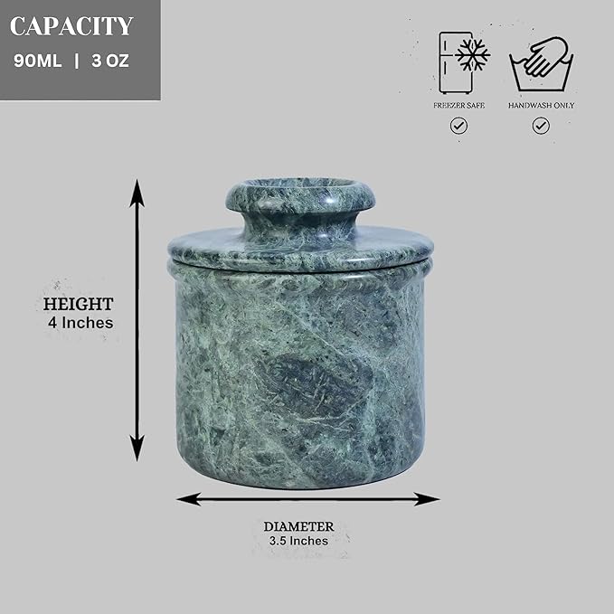 Green Onyx Butter Keeper, Round Marble Butter Dish, 4 inches, 3.5 inch Diameter (Jungle Green, 4 Inch)