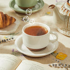 Sweese 8 Ounce Cappuccino Cups Set of 4, Porcelain Stackable Coffee Cups with Saucers and Metal Stand, Multicolor