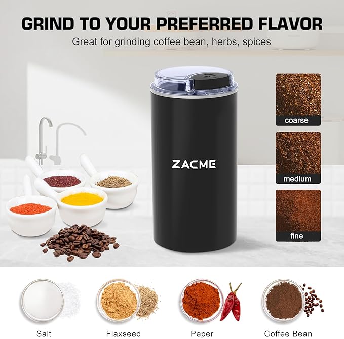 ZACME 4IN1 Single Serve Coffee Maker with Milk Frother & Grinder, Small Coffee Machine for K Cup & Ground, 28oz Water Tank, 6 to 14 oz Brew Sizes, Self-cleaning Function, Adjustable Drip Tray