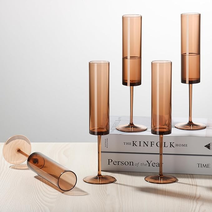 24 Pack Acrylic Amber Champagne Glasses Dark Orange Wine Glasses Terracotta Champagne Flutes Champagne Flutes Goblets for Wedding Reception Cocktail Cups Wedding Toasting Glasses Terracotta Decor