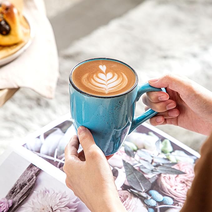 vancasso Navia Coffee Mug Set of 4, Ceramic 12 Oz Coffee Cups for Cappuccino, Latte, Tea, Multi Blue
