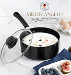 MICHELANGELO Nonstick 2 Quart Saucepan with Lid, Ceramic Small Sacuce pan, Easy to Clean, Non-Toxic Saucepan, 2QT, Black