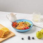 KitchenTour Large Pasta Bowls 34 oz, Ceramic Salad Serving Bowls Set of 6, 8.6 Inch Wide and Shallow for Soup- Dishwasher and Microwave Safe, Assorted Cool Colors