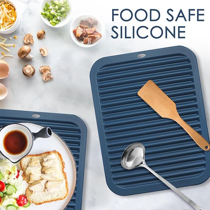 Silicone Mats for Kitchen Counter, 9x12'' Trivets for Hot Pots and Pans, Navy Blue Silicone Trivets for Hot Dishes, Protect Table Quartz Countertops, Indigo