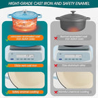 vancasso 6 QT Enameled Cast Iron Dutch Oven With Lid - Round Blue Pot With Non-Stick Enamel Coating for Bread Baking