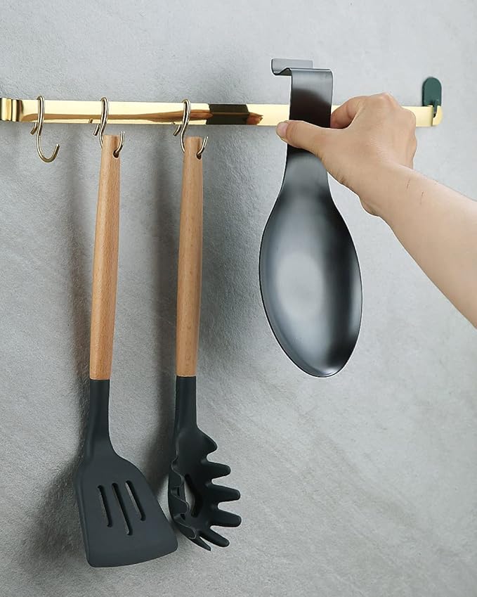 Matte Black Spoon Rest, Stainless Steel Spoon Holder for Stove Top, kitchen utensils Holder for Ladles, Tongs, Spatula, Stove Spoon Holder, Pot Lid Holder, Dishwasher Safe (1PC-9.5 Inch)