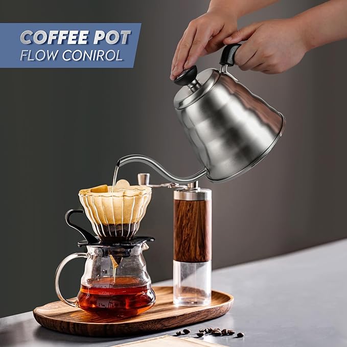 Pour Over Coffee Maker, 1.2L/40oz, Stainless Steel Gooseneck Kettle with Thermometer and 40pcs Filter Papers