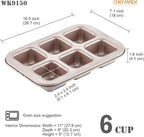 CHEFMADE Brownie Cake Pan, 6-Cavity Non-Stick Square Muffin Pan Blondie Bakeware for Oven Baking (Champagne Gold)