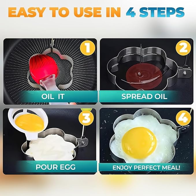 5-Piece Stainless Steel Pancake & Egg Molds — Fun Shapes for Griddle or Frying Pan, Ideal for Omelettes, Fried Eggs, and Creative Breakfasts — Easy to Use and Dishwasher Safe