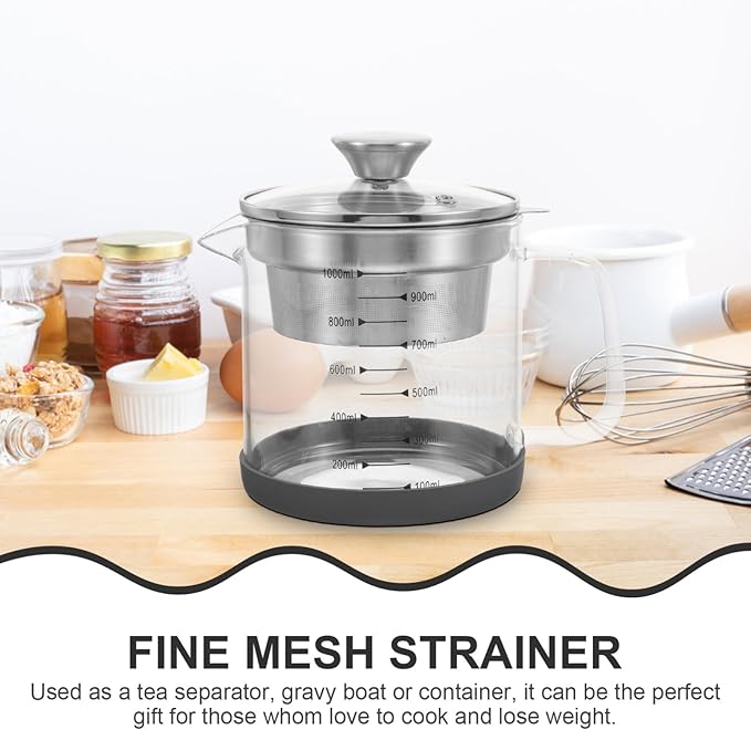 Juice Strainer Yogurt Strainer with Lid - Stainless Steel Soy Nut Milk Filter Food Maker - Iced Tea Pitcher Juice Tea Filter Pot with Scale for Making Yogurt Soybean Milk, 1.5L