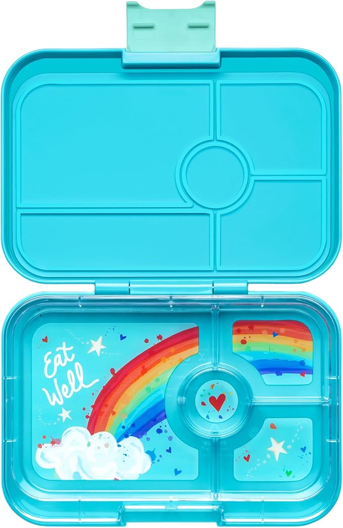 Yumbox Tapas (Antibes Blue Rainbow) - Large Leakproof Bento Lunch Box for Adults/Kids, 4 Compartments, Healthy Portion Control, Dishwasher Safe, BPA-Free, Durable & Lightweight - 4.2 Cups Capacity