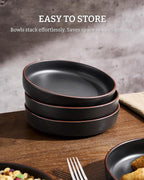 famiware Mercury Pasta Bowls Set of 4, 33 oz Large Salad Bowls, Ceramic Pasta Plates Bowls, Serving Bowls for Kitchen, Microwave & Dishwasher Safe, Black