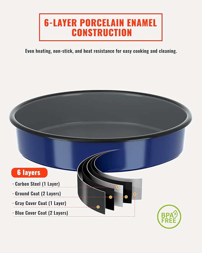 Baking Pans Set Round Roasting Dish 4-Pack 9/10/12/14 Inch Enamel Non Stick Large Bakeware for Cake Bread Pie Pizza Turkey Steak, Non-Toxic Oven Dishwasher Safe Christmas Cookware