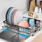 iSPECLE Over Sink Dish Drying Rack - Expandable Capacity Dish Rack for Kitchen Counter, Fits Any Sink Type, 12"~16.9" L x 11.8" W, Black