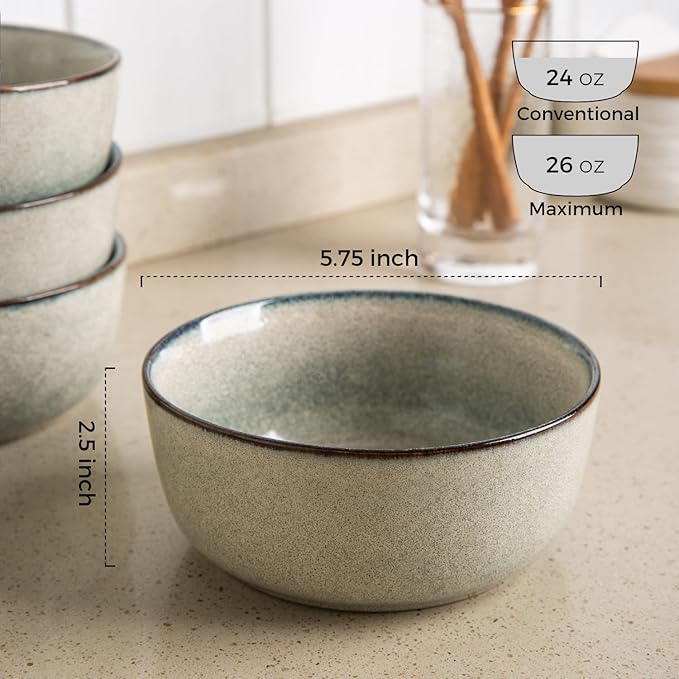 AmorArc Cereal Bowls Set of 6 for Kitchen, 26oz Stoneware Soup Bowls Set for Cereal Soup, Modern Kitchen Bowls for Meal, Dishwasher &Microwave Safe, Reactive Glaze