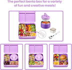 Bento Lunch Box with 8oz Soup Thermo,Kids Leakproof 4 Compartment Lunch Food Containers with Sauce Cup and Ice Pack,Kids Thermo Insulated Hot Food Jar and Lunch Bag for School,Trvael-Purple
