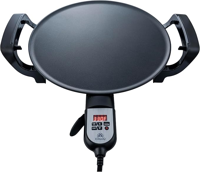 Ethniq 16" Electric Griddle for Ethiopian Injera, Somalian Anjero, Crepe, Lefse, Mogogo, Mitad, Pancake Teff Maker - Adjustable Digital Heat Control - Non-Stick Surface - Even Heat Distribution