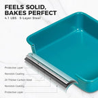 HONGBAKE Deep Baking Pans Set Nonstick, 3 Pack Large Rectangular Sheet Cake Pans,13/11/9Inch Oven Metal Baking Sheet Set, Stackable Non Toxic Bakeware for Baking Lasagana, Blue