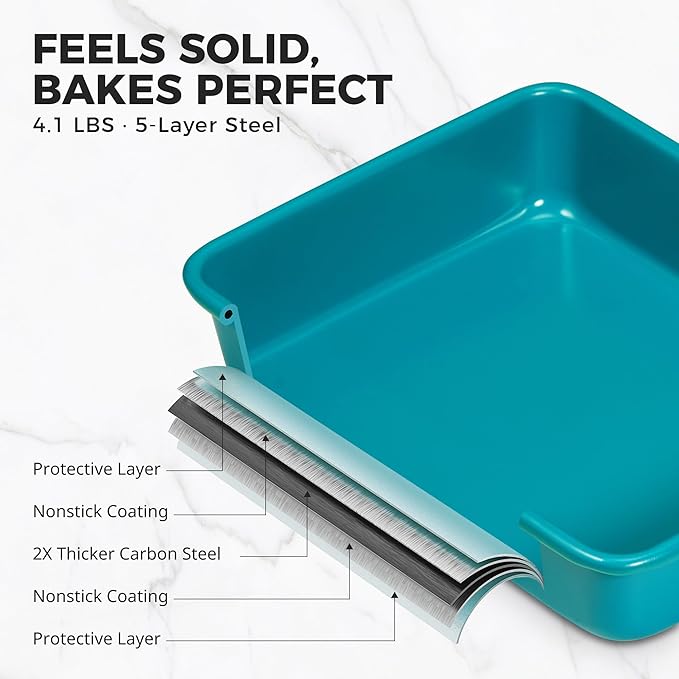 HONGBAKE Deep Baking Pans Set Nonstick, 3 Pack Large Rectangular Sheet Cake Pans,13/11/9Inch Oven Metal Baking Sheet Set, Stackable Non Toxic Bakeware for Baking Lasagana, Blue