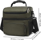 FlowFly Double Layer Cooler Insulated Lunch Bag Adult Lunch Box Large Tote Bag for Men, Women, With Adjustable Strap,Front Pocket and Dual Large Mesh Side Pockets