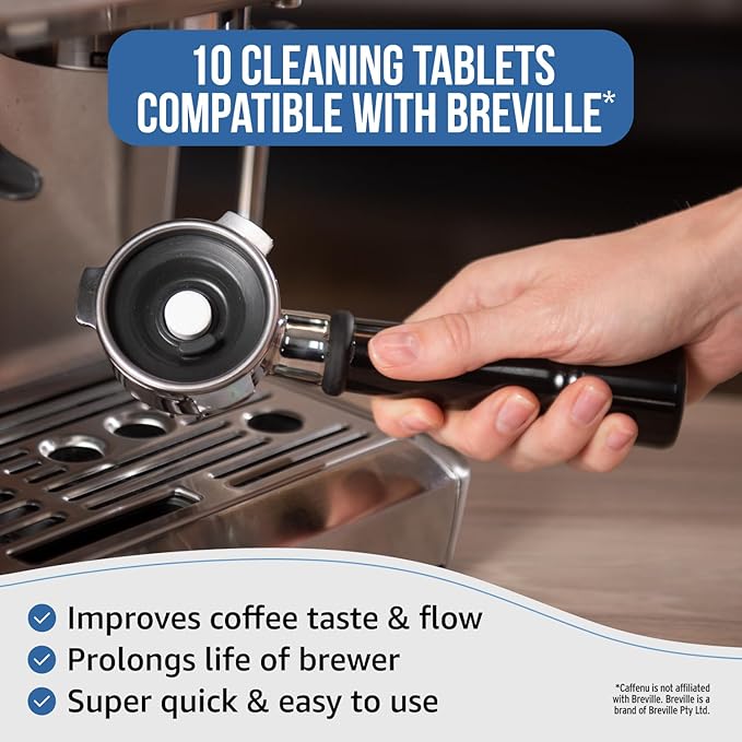 Breville Compatible Cleaning Tablets. 10x 1.4G Espresso Machine Cleaning Tablets. Breville Accessories, Cleans Portafilter & Internal Inaccessible Areas. Coffee Cleaner, All Breville & Sage Machines.