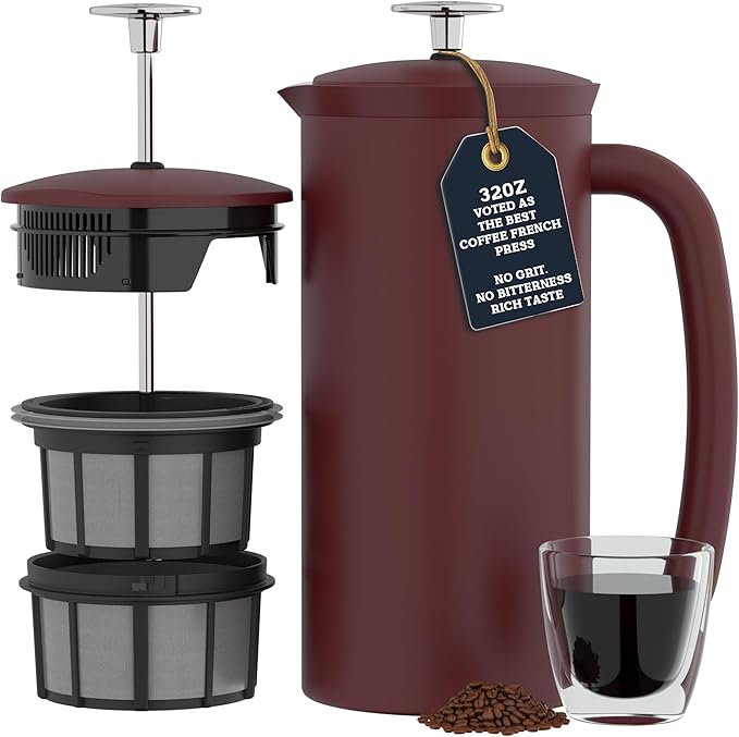 ESPRO P7 French Press Coffee Maker - Double-Walled Stainless Steel Insulated with Micro-Filter, 32 Ounces, Cranberry