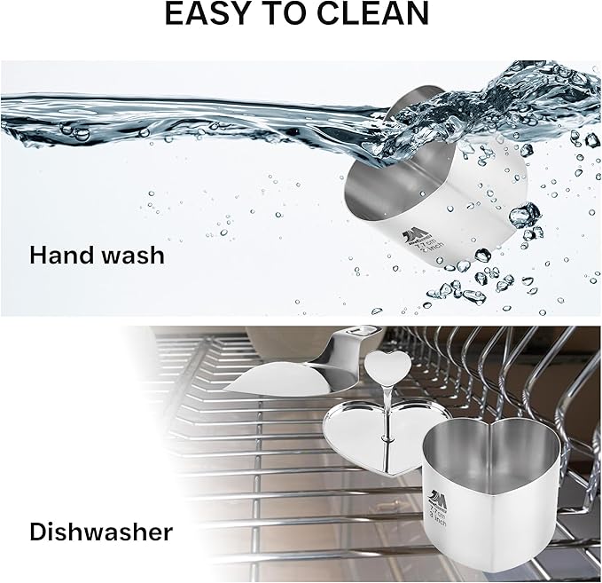 6 Pack Heart-Shaped Cake Ring Molds, Seamless Stainless Steel Cake Cutter with Pusher & Lifter, 3-Inch Dessert Mousse Rings for Baking (Includes 1 Pusher, 1 Lifter and 6 Rings)