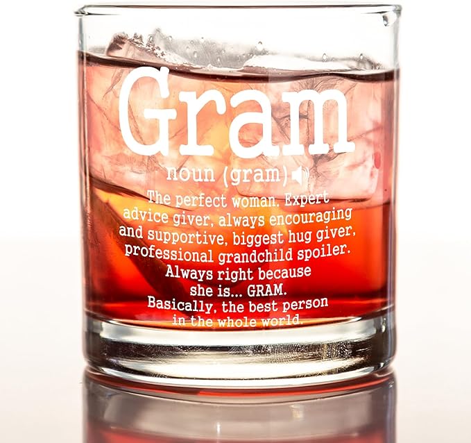 kunlisa Gram Gifts Whiskey Glasses, Best Grandma Gifts for Mother's Day Birthday from Grandkids, 10 oz Drinking Rocks Glasses for Women Whisky Cocktail Scotch Bourbon Liquor