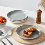 Ceramic Dinnerware Sets for 6, 18 Pieces Stoneware Plates and Bowls Sets, Chip and Stain Resistant Modern Dishes, Dishwasher & Microwave Safe Dinner Set, Gradient Green