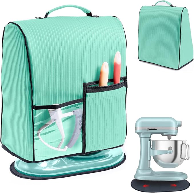 BAGSPRITE Stand Mixer Cover with Applicance Slider for KitchenAid 6/7/8 Quart Bowl Lift Mixers – Kitchen Appliance Dust Cover with Pockets for Kitchen Aid Accessories and Attachments