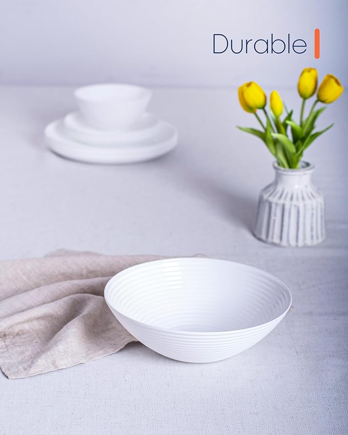 54 OZ Salad Bowl Set of 2, Opal Glass 9.5 inch Serving Dishes for Salad, Fruit, Kitchen Microwave & Dishwasher Safe, White