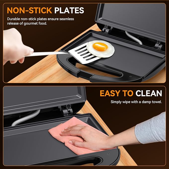 OSTBA Sandwich Maker, 2 Slice Grilled Cheese Maker with Non-stick Flat Plates, Indicator Lights, Cool Touch Handle, Easy to Clean and Store, 750W