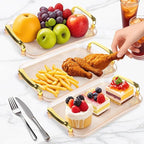 Set of 3 Serving Platters with Handles 16.5/15/13.2 Inch Reusable Large Serving Trays, Party Food Tray, Rectangular Dinner Plates for Cookie, Cake, Turkey, Cheese, Fruit, Snack(Amber)