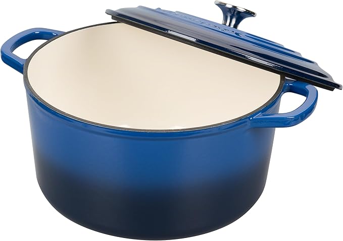 Enameled Cast Iron Dutch Oven Pot with Lid, for Sourdough Bread Baking, Round Dutch Ovens, 6 Quart, Blue