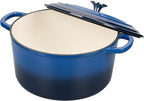 Enameled Cast Iron Dutch Oven Pot with Lid, for Sourdough Bread Baking, Round Dutch Ovens, 6 Quart, Blue
