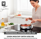 BRA COOKWARE Signature Sauté Pan w/Glass Lid | 11 inches - 4 quarts Professional Low Casserole | Stainless Steel Sauté Pan | All Stovetop Compatible - Full Induction | PFOA Free | Polished Finish