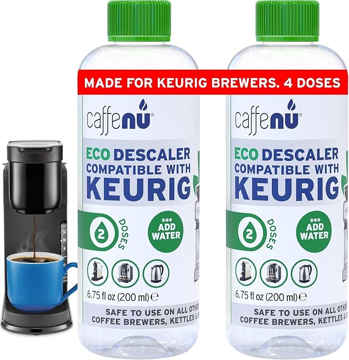 Keurig Compatible Descaling Solution. 2 Bottles of Descaler Solution. Descaling Kit Removes Limescale For Hotter Coffee. 4 Uses Descaler For Keurig Coffee Makers.