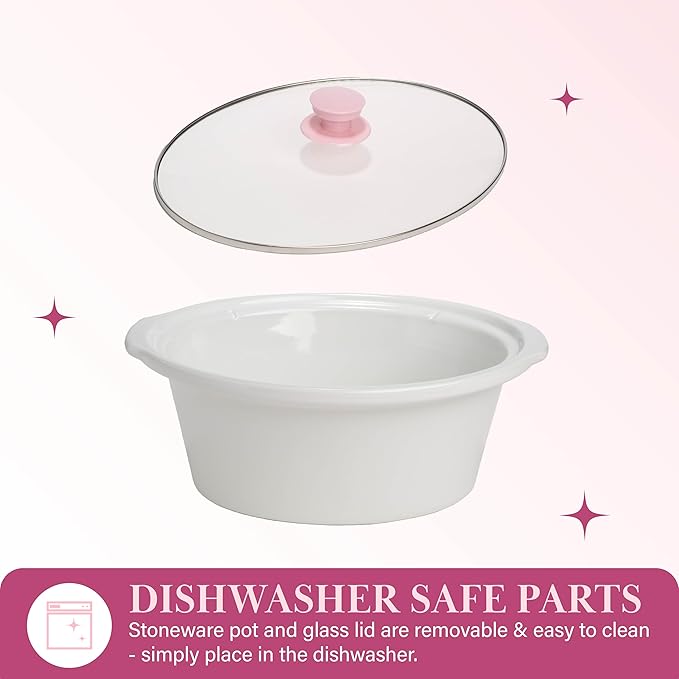 Paris Hilton 6-Quart Manual Slow Cooker, Features Three Settings (Low, High, Warm), Naturally Nonstick and Dishwasher Safe Stoneware Insert, Family Sized Capacity, Pink