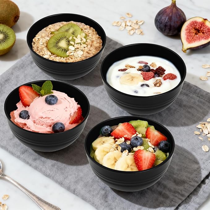 Wheat Straw Small Bowls Set of 6, Unbreakable 10 OZ Mini Dessert Bowls, Snack Bowl for Kitchen, Picnic, Microwave & Dishwasher Safe Bowl Set for Ice Cream, Fruits, Appetizer, Black