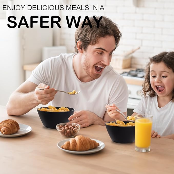 supernal 12PCS Black Wheat Straw Bowls - Unbreakable Reusable Plastic Soup & Cereal Straws Bowls,Fridge and Dishwasher Safe Stackable,Lightweight Black Disposable Bowl for Ramen,Salads and Catering