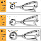 Cookie Scoop Set - Small/1 Tbsp, Medium/2 Tbsp, Large/3 Tbsp - Cookie Dough Scoop, Cookie Scoops for Baking Set of 3,18/8 Stainless Steel Melon Baller Scoops Ice Cream Scoop