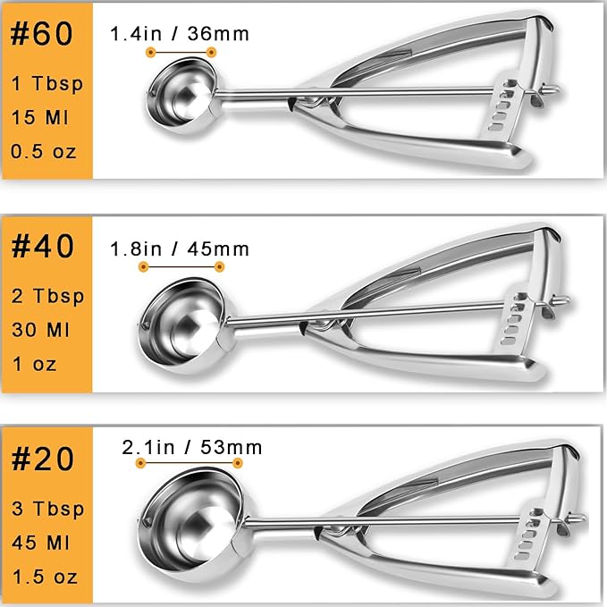 Cookie Scoop Set - Small/1 Tbsp, Medium/2 Tbsp, Large/3 Tbsp - Cookie Dough Scoop, Cookie Scoops for Baking Set of 3,18/8 Stainless Steel Melon Baller Scoops Ice Cream Scoop